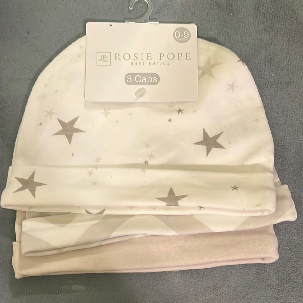 NWT Rosie Pope Star Print Baby Hats 0-9months #10204